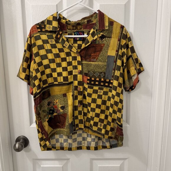 Jams World Men's Hawaiian Shirt Patchwork Checkered Still Life Button Down W624 - Picture 1 of 8
